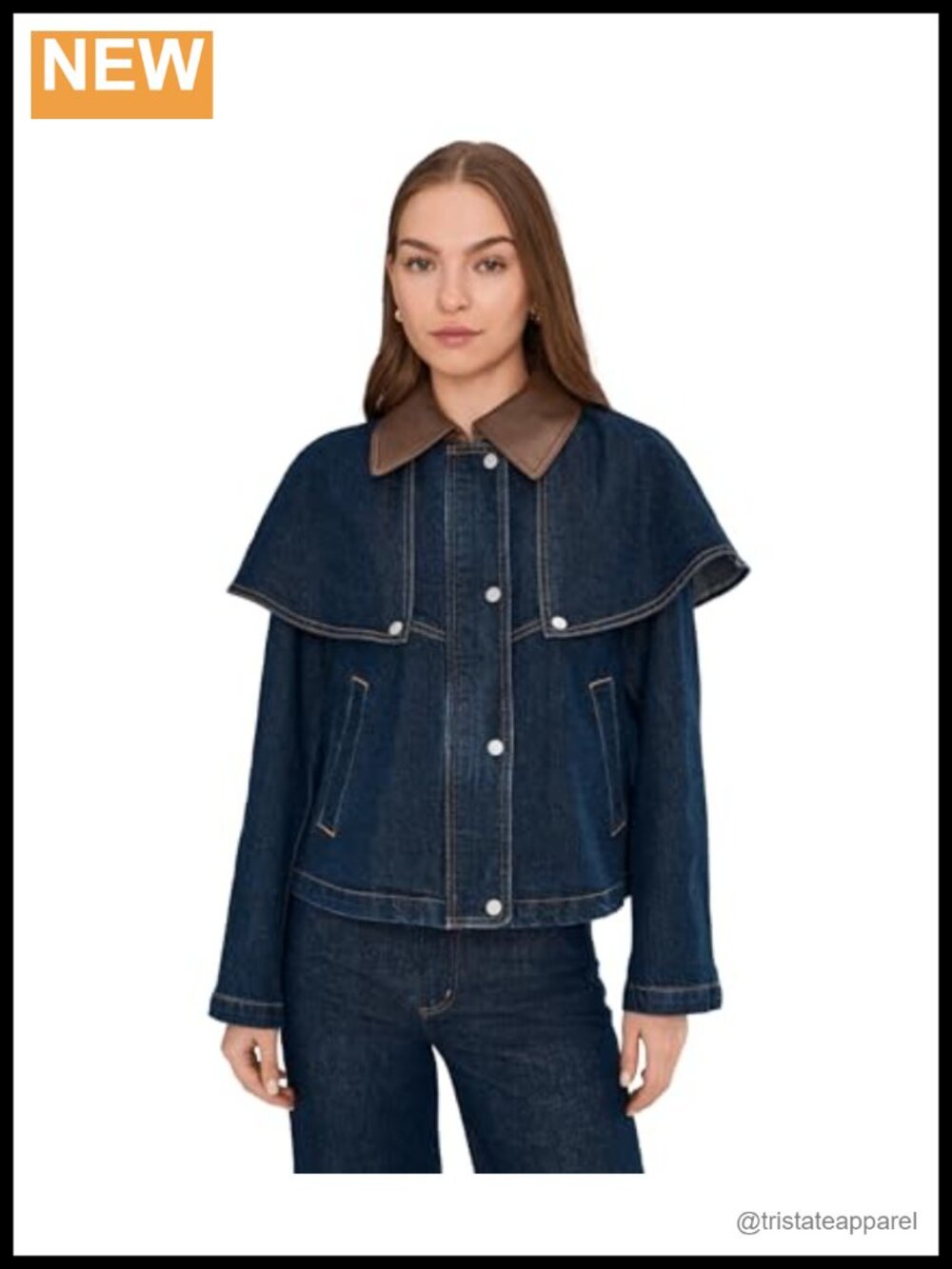 Cropped Cape Jacket Faux Leather Collar Elbow Patches Unlined